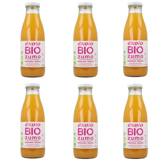 Embalagem de 6 sumos naturais de maçã e manga, 100% espremidos, biológicos Ékolo, 750 ml