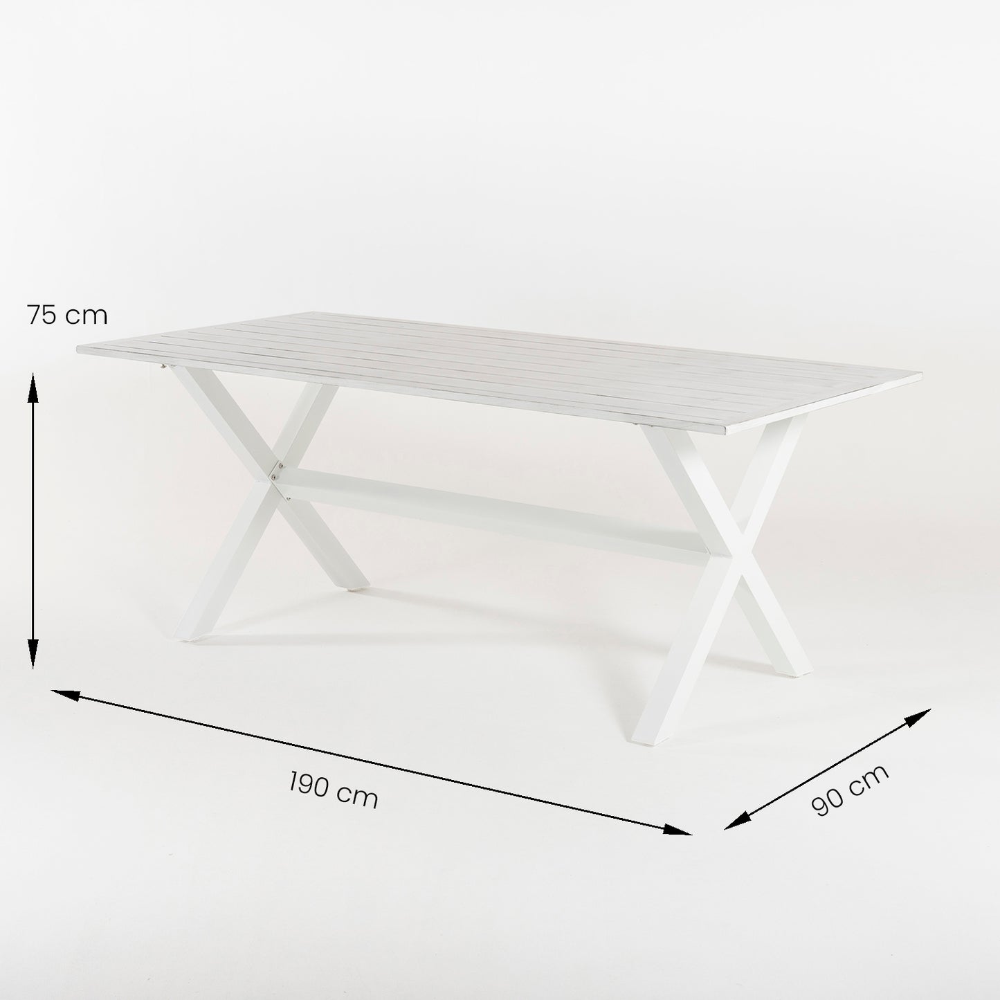 Conjunto De Mesas Y Sillas De Jardín, Aluminio Sofisticado, Aluminio Y Textilene, Color Blanco, Mesa: 190x90x75 Silla: 90x66x56_4