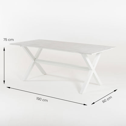 Conjunto De Mesas Y Sillas De Jardín, Aluminio Sofisticado, Aluminio Y Textilene, Color Blanco, Mesa: 190x90x75 Silla: 90x66x56_4