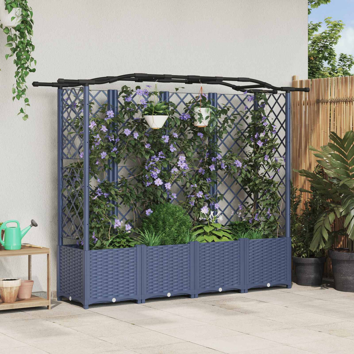 Cama Elevada Con Trellis Y Techo Gris 204 X 40 X 138 Cm Pp_1