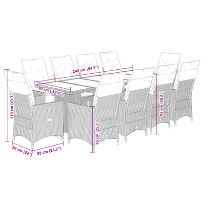 Set De Mesa Y Sillas De Jardín 11 Pzas Y Cojines Ratán Pe Gris / Vetonek_2