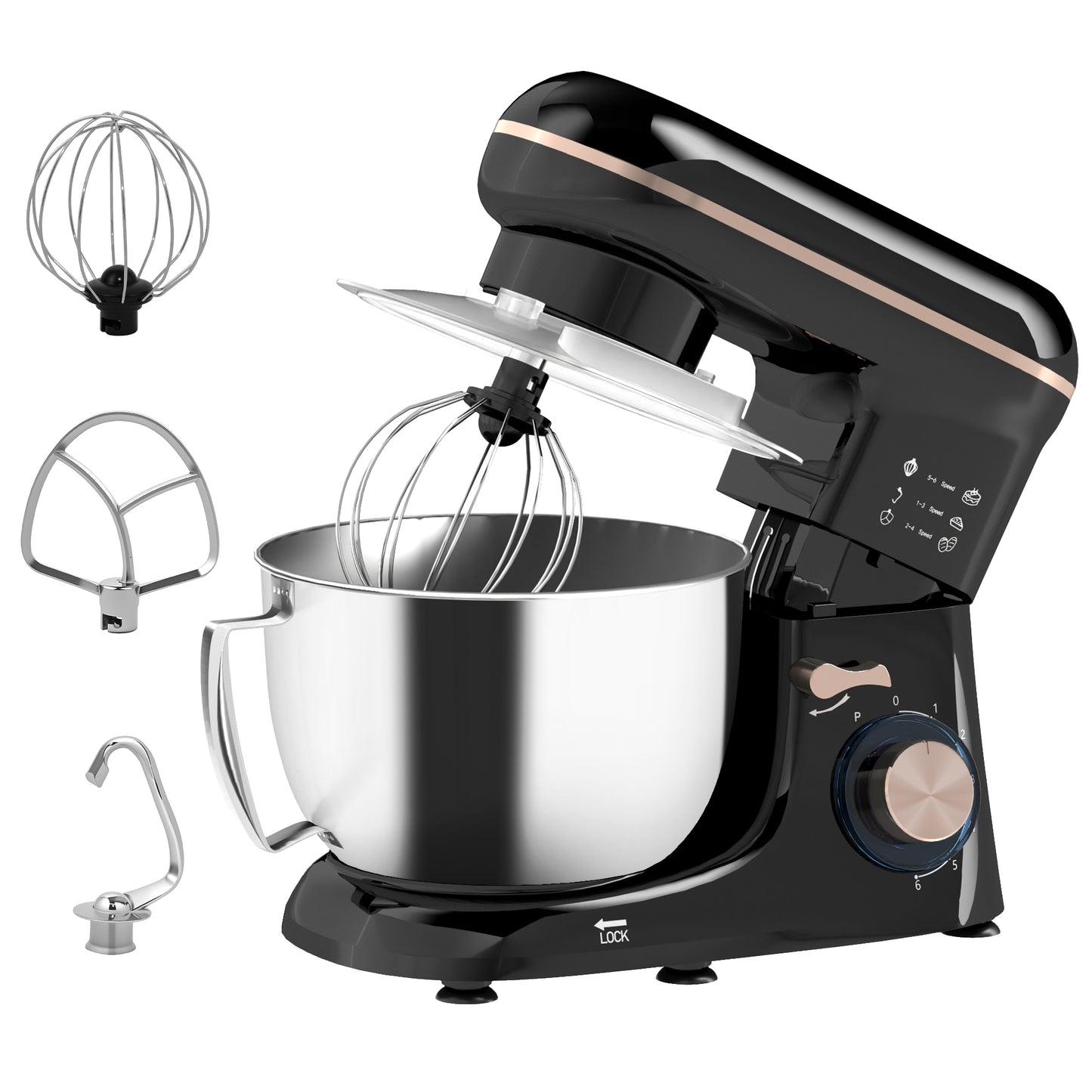 Homcom Batidora Amasadora 1300w 4,5l 6 Velocidades Bol De Acero Inoxidable Negro_0