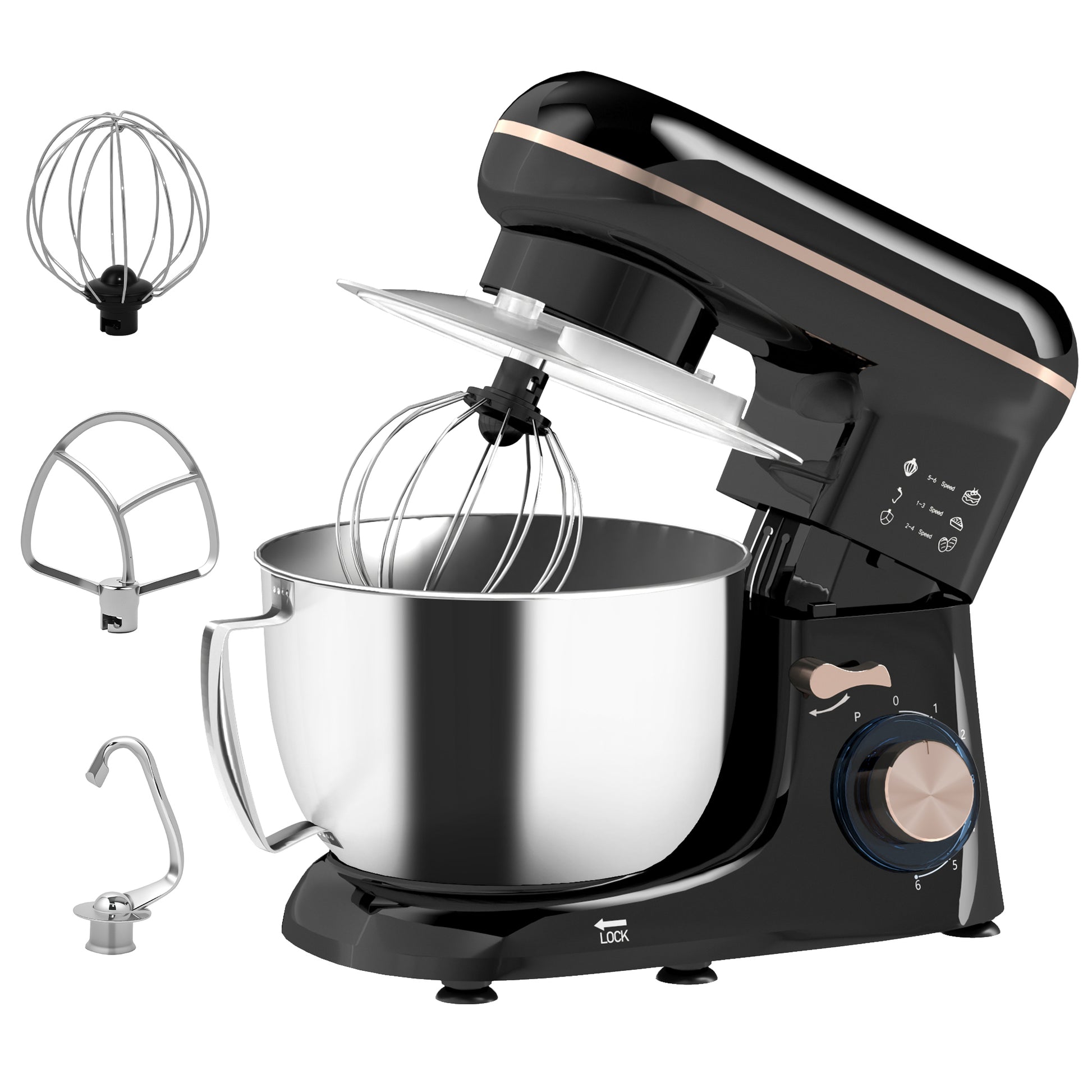 Homcom Batidora Amasadora 1300w 4,5l 6 Velocidades Bol De Acero Inoxidable Negro_0