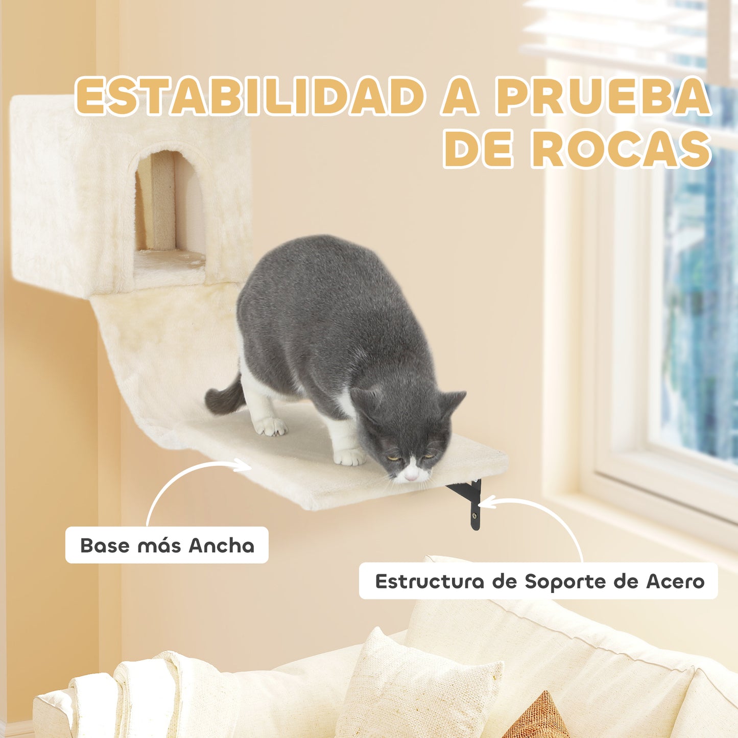 Pawhut Juego De Pared De Escalada Para Gatos 6 Piezas Con Condominio Plataforma_5