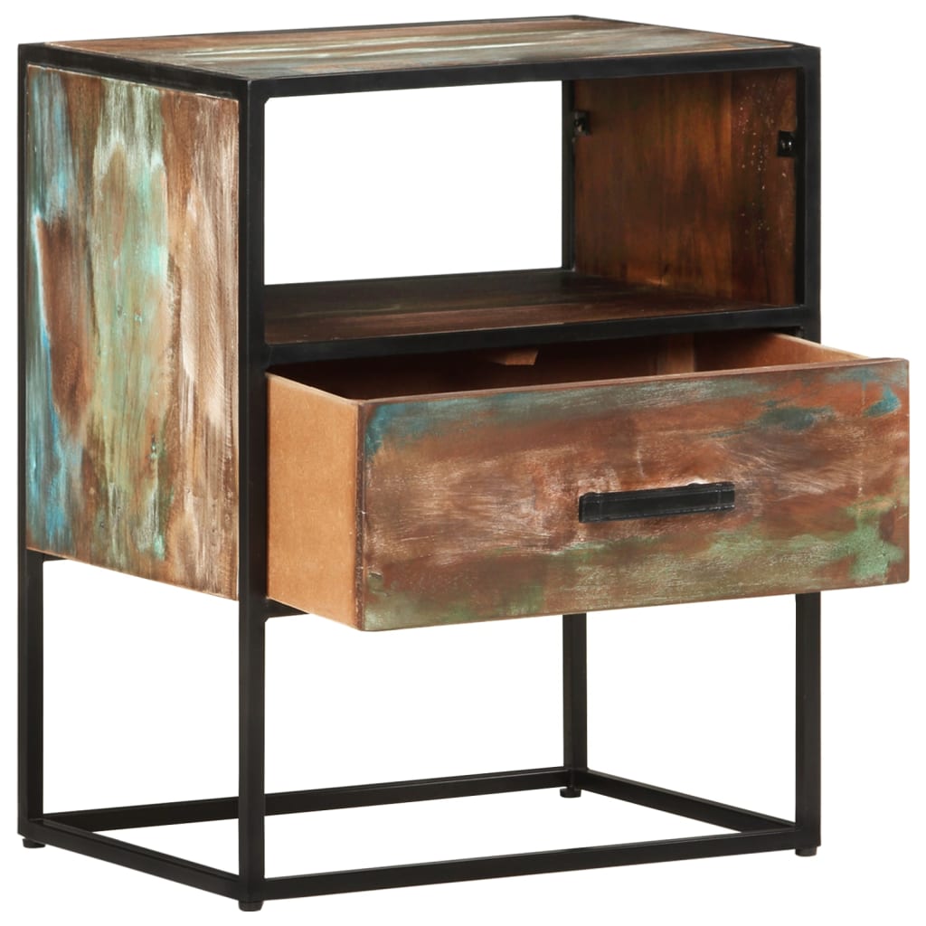 Mesita De Noche De Madera Maciza Reciclada 40x30x50 Cm_2