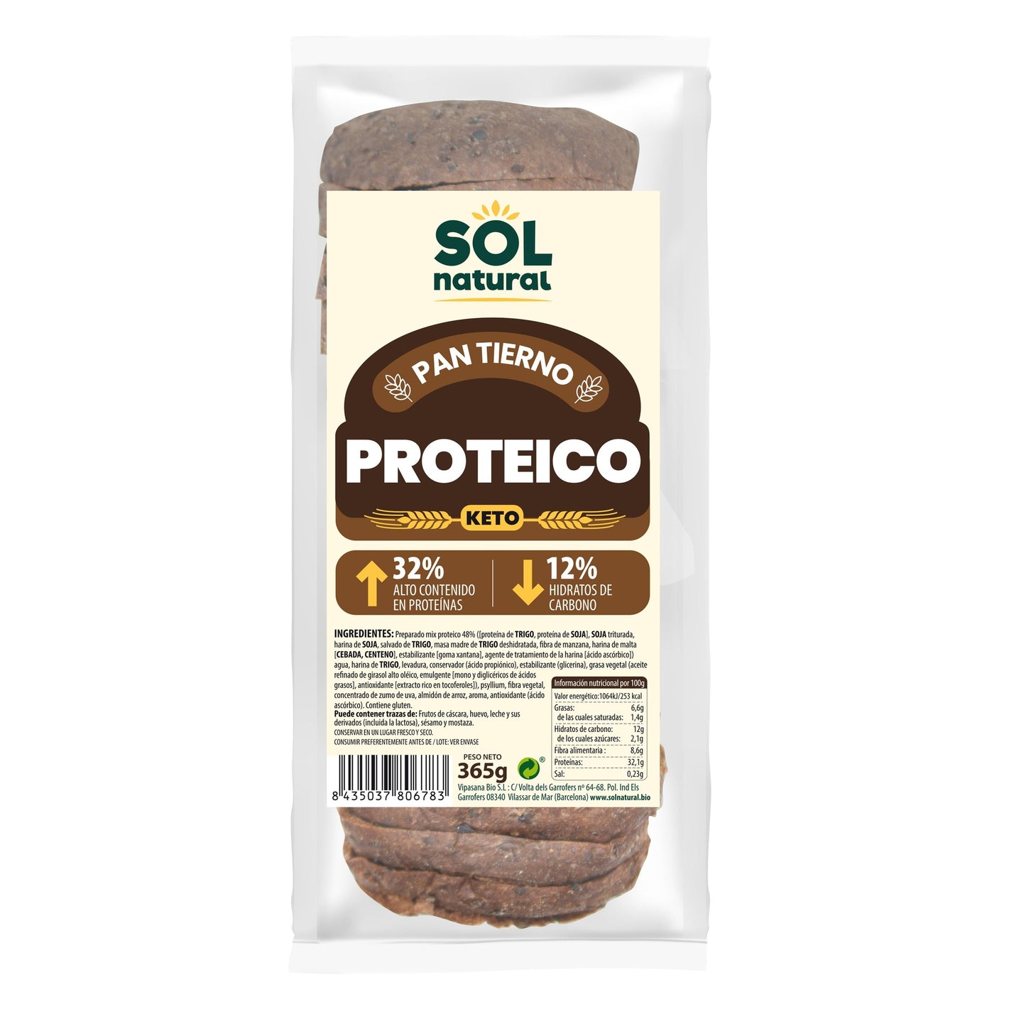 Pão de Proteína Natural KETO Sol 365 g