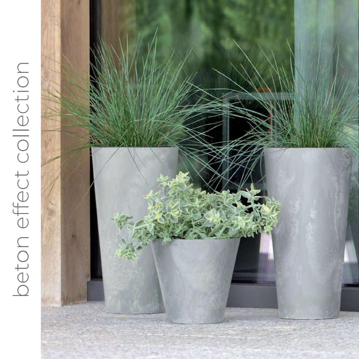 Maceta Cube Slim Beton Effect 12l., Con Depósito, Dimensiones (mm) 276x276x349, Color Crema_1