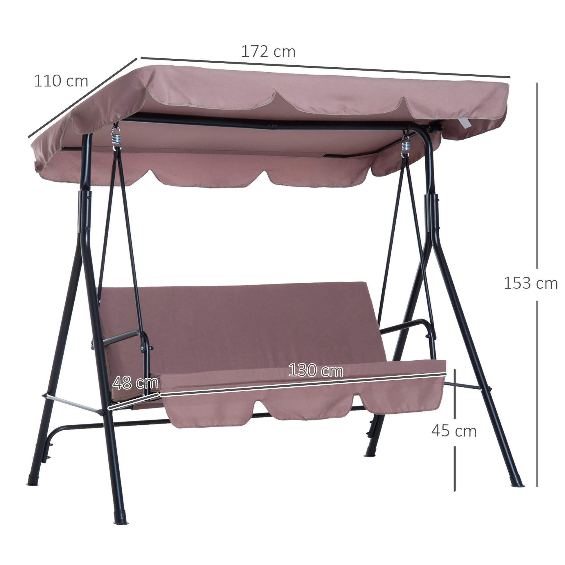 Outsunny Columpio De Jardín De 3 Plazas Con Techo Ajustable Acero 172x110x153 Cm_2
