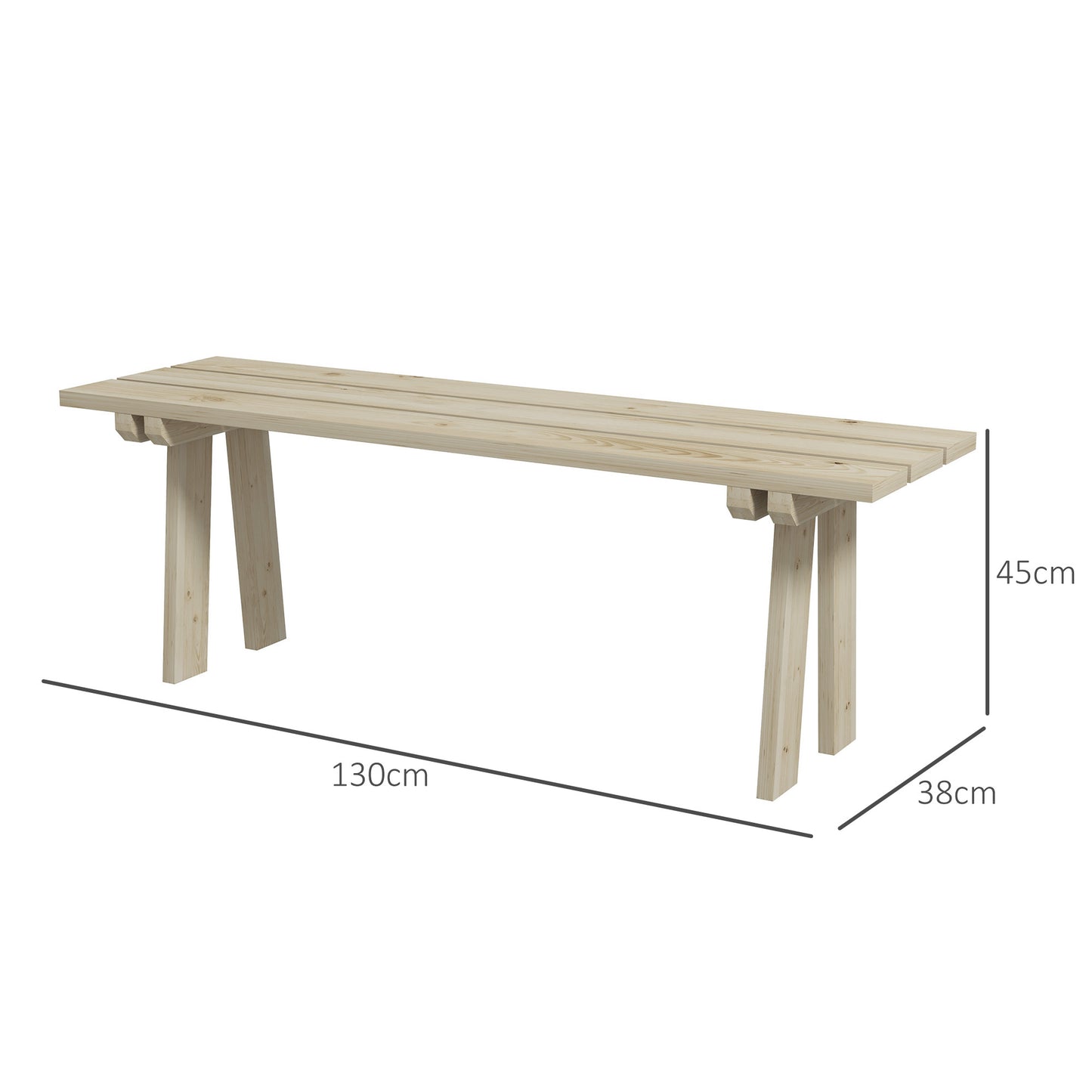 Outsunny Banco De Madera De 2 Plazas Carga 220 Kg 130x38x45 Cm Natural_2