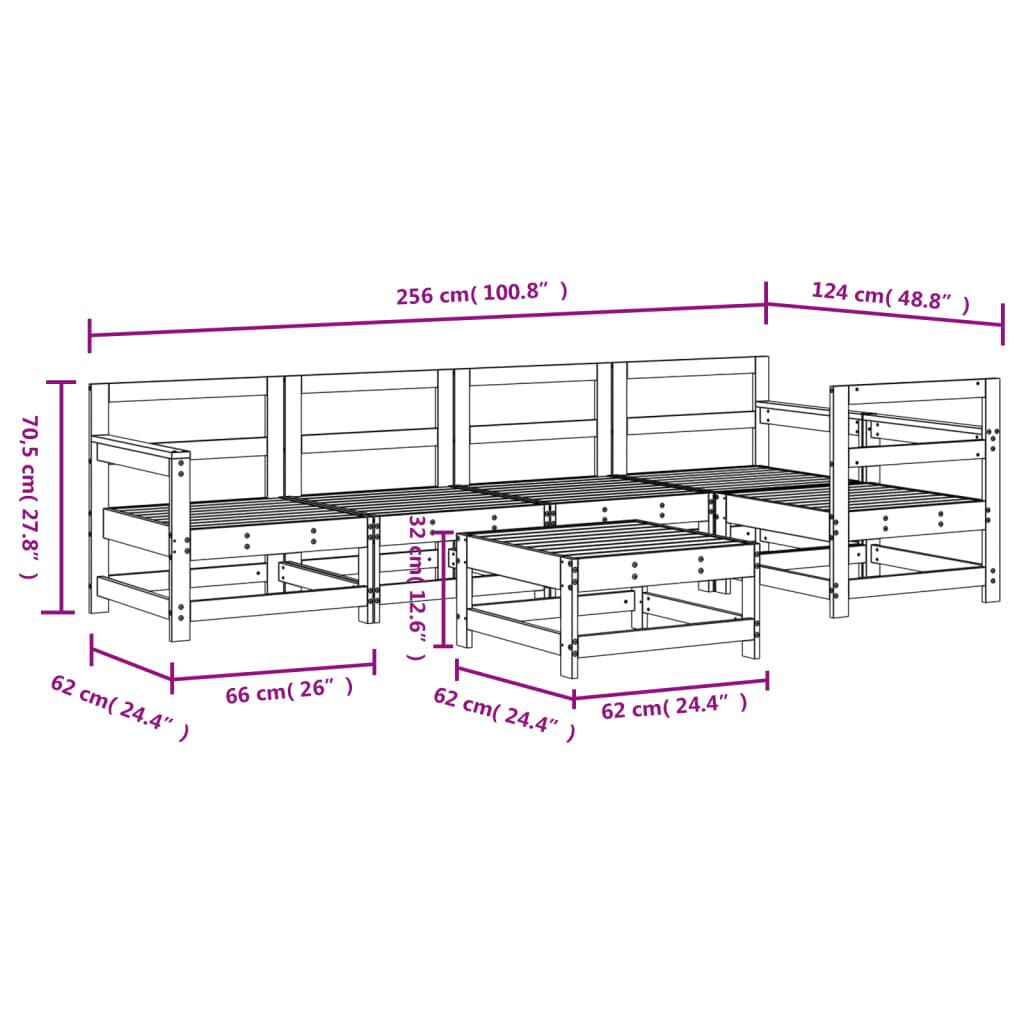 Vidaxl Juego De Muebles De Jardín 6 Piezas Madera Maciza Pino Blanco_2
