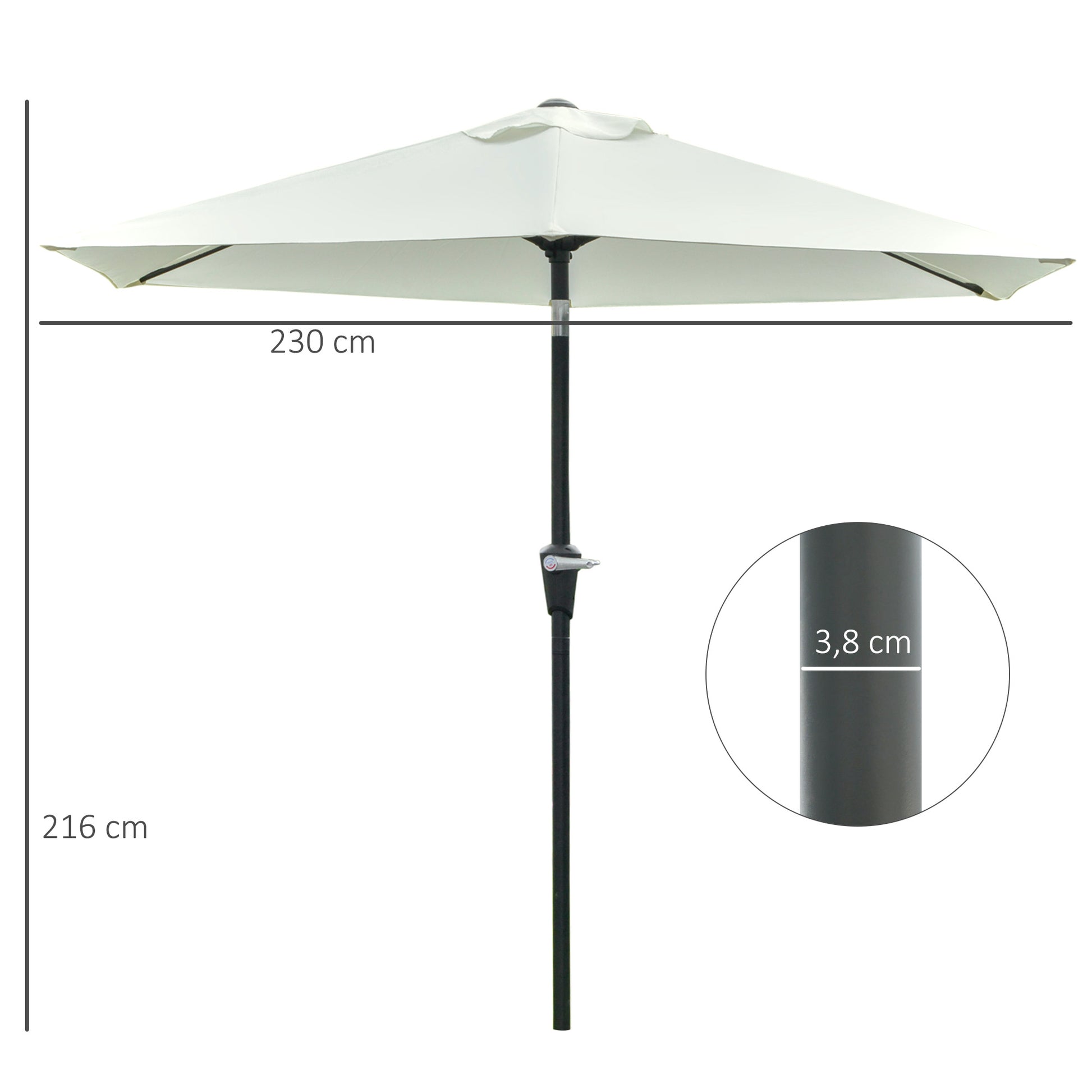 Outsunny Sombrilla De Jardín Ø230x216 Cm Con Ángulo Ajustable Crema_2