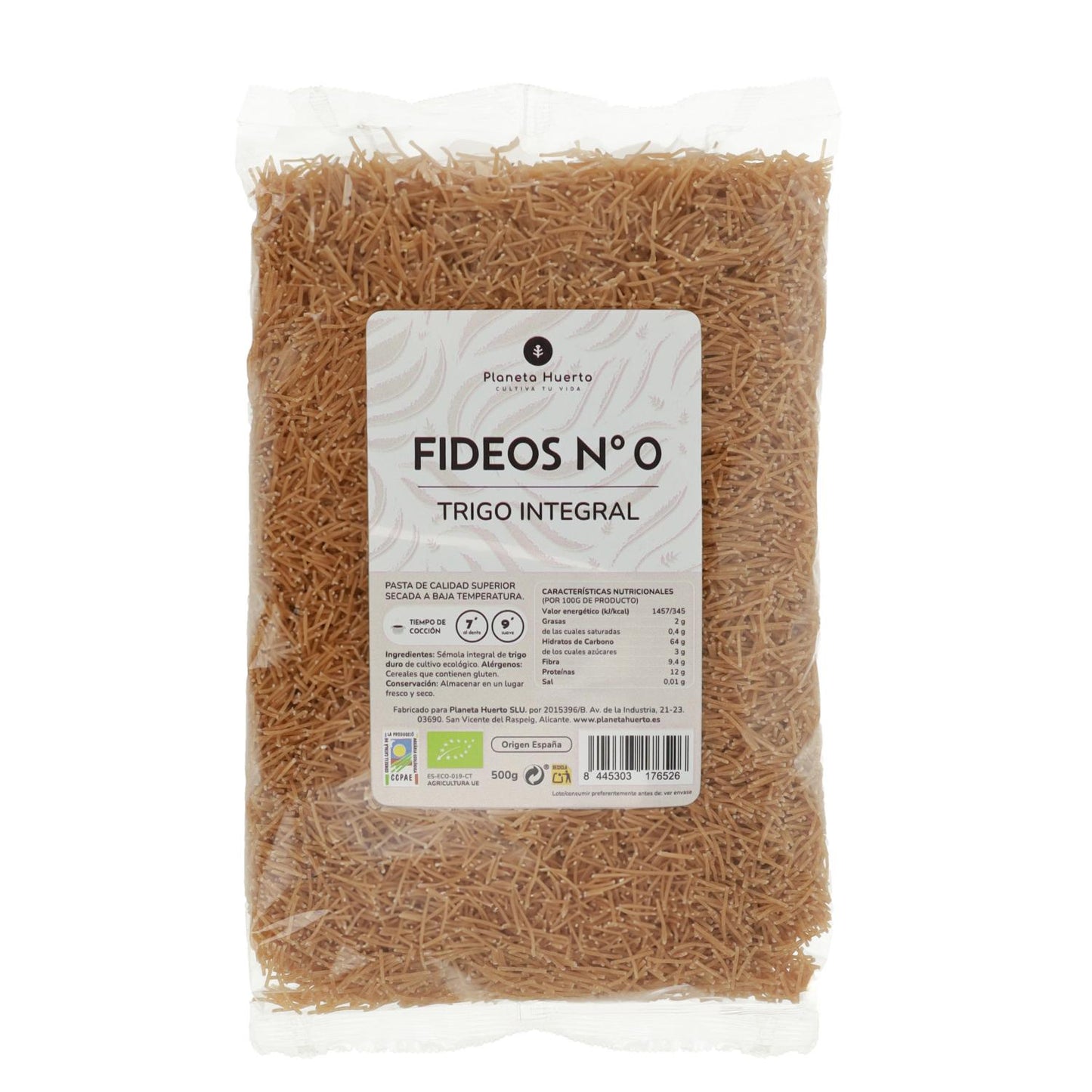 Noodles Integrais Biológicos Planeta Huerto nº 0 500g