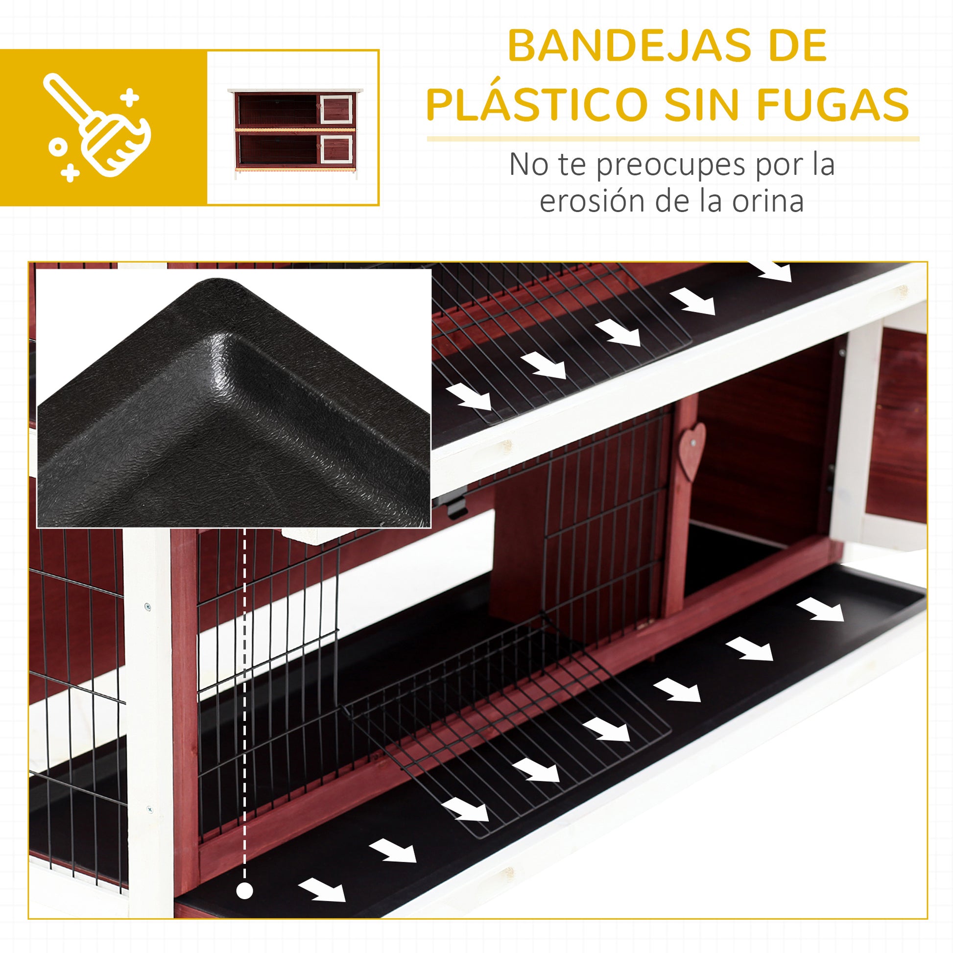 Pawhut Conejera De Madera Exterior Con Techo Abatible Y Bandejas 136,4x50x93 Cm_5