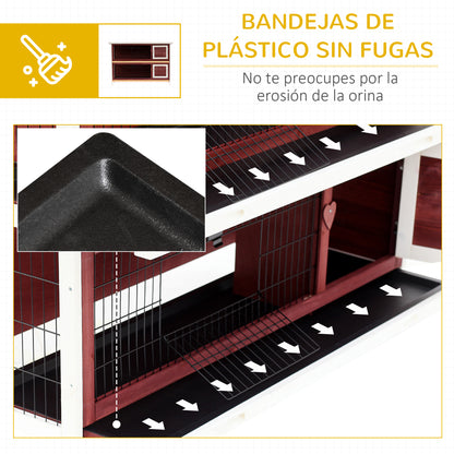 Pawhut Conejera De Madera Exterior Con Techo Abatible Y Bandejas 136,4x50x93 Cm_5