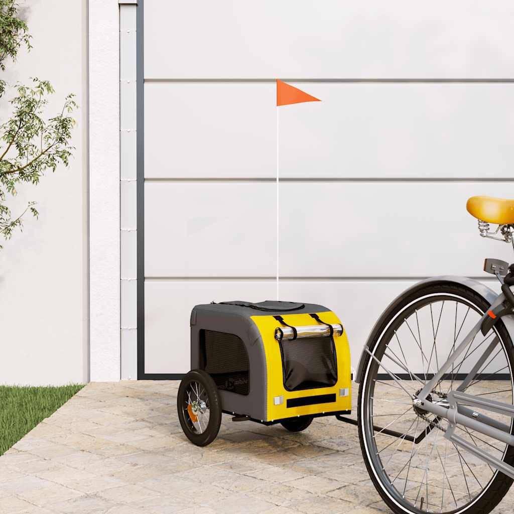 Remolque De Bicicleta Mascotas Hierro Tela Oxford Amarillo Gris_1