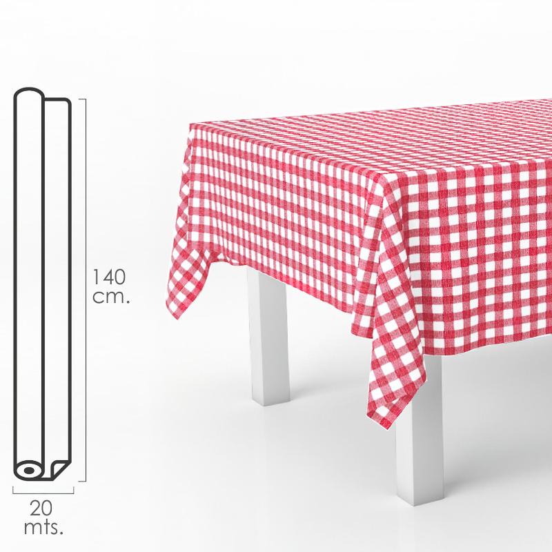 Mantel Hule Rectangular Cuadros Rojos. Impermeable Antimanchas Pvc 140 Cm. X 20 Metros. Rollo Recortable. Interior Y Exterior_0