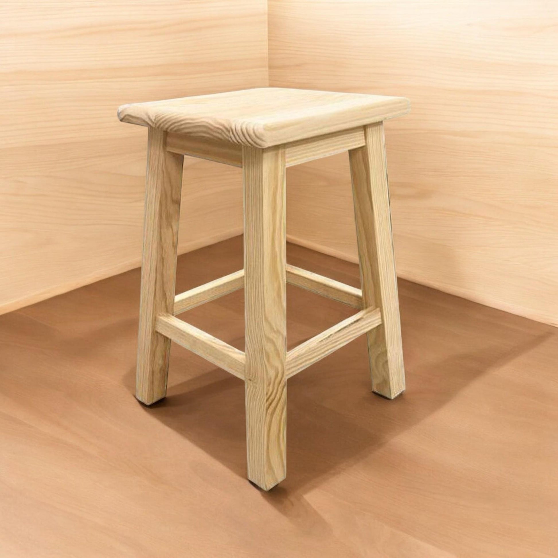 Well Home Taburete de Madera Maciza Cuadrado Color Natural (31 x 31 x 50 cm)_2