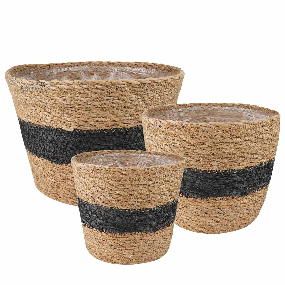 Plant Pot 3 Uds. Natural Y Negro Ø26 X 19 Cm 100% Hierba Marina_0