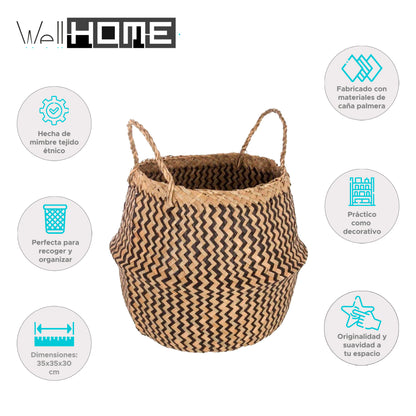 Wellhome - Canasta Decorativa Rústica Nature Y Negro_1