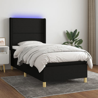 Cama Box Spring Colchón Y Luces Led Tela Negro 80x200 Cm / Vetonek_4