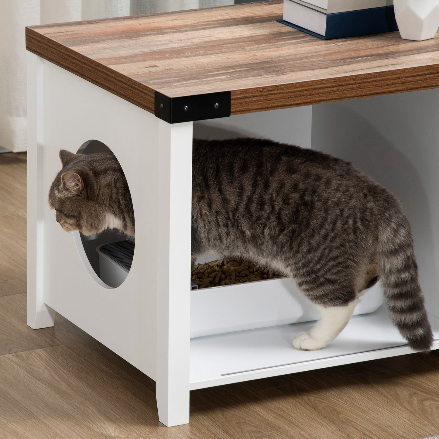 Pawhut Arenero Para Gatos Madera Con Armario De Almacenaje Puerta 109x51x52 Cm_4