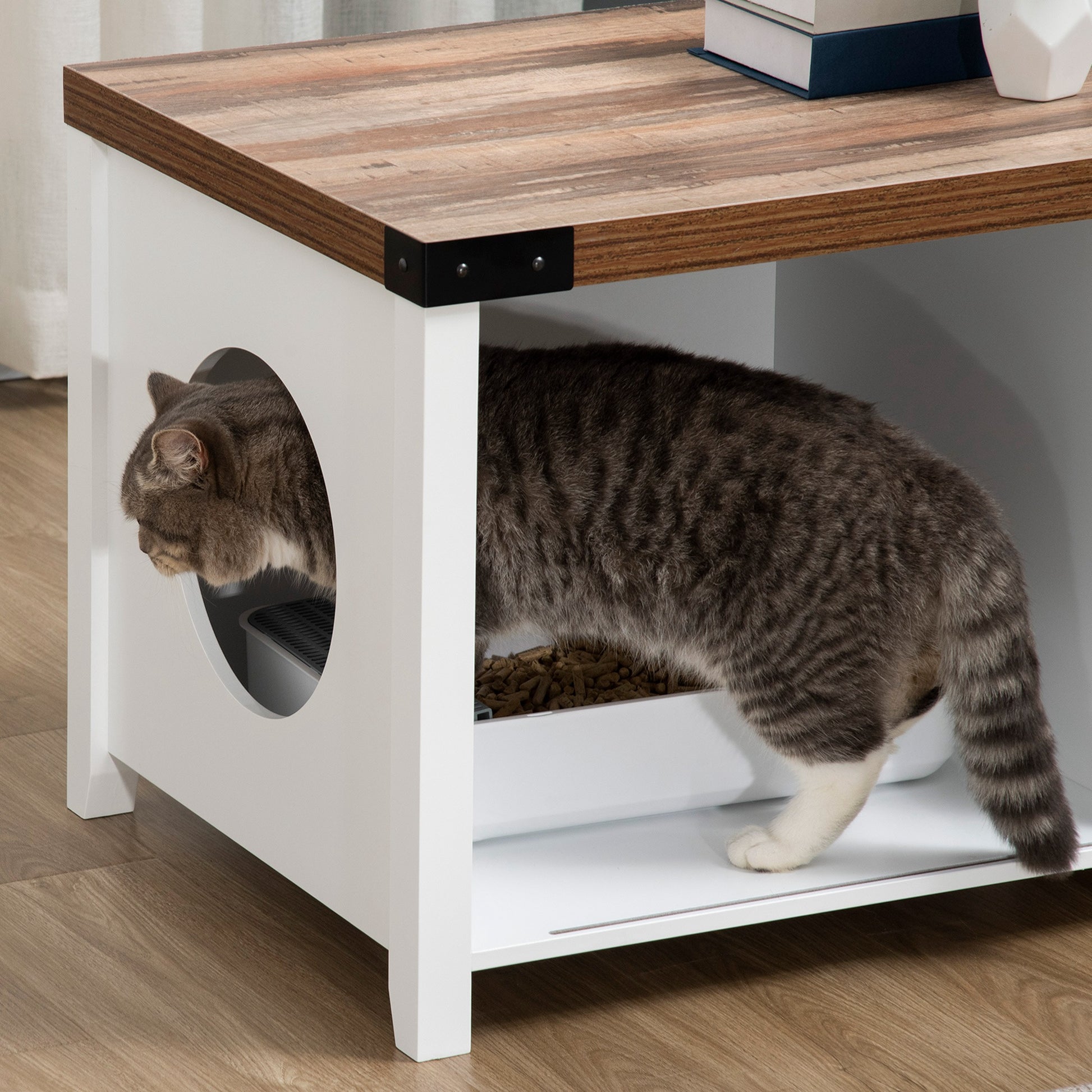 Pawhut Arenero Para Gatos Madera Con Armario De Almacenaje Puerta 109x51x52 Cm_4
