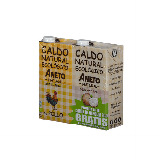 Caldo de galinha biológico pacote 1L + caldo de cebola biológico grátis 1L Aneto