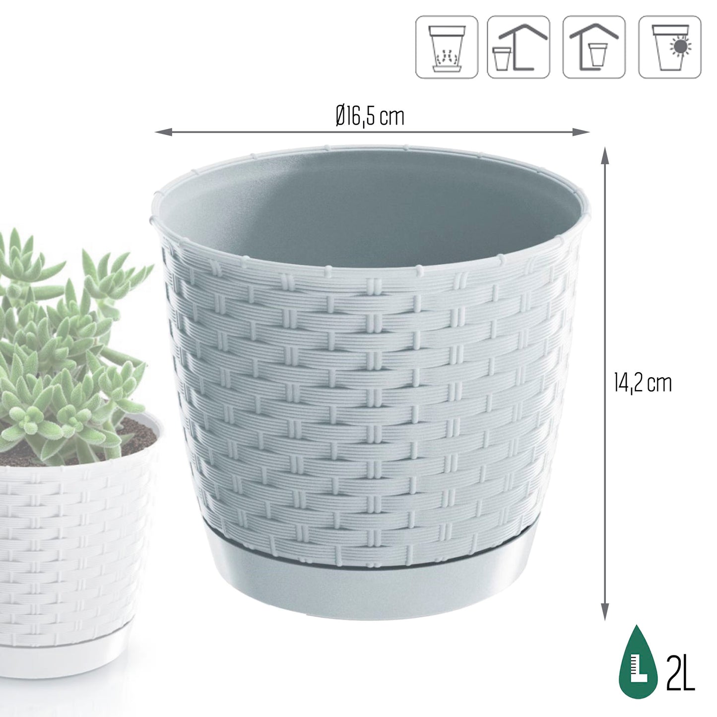 Maceta Ratolla Round 2l., Dimensiones (mm) 165x165x142, Color Blanco