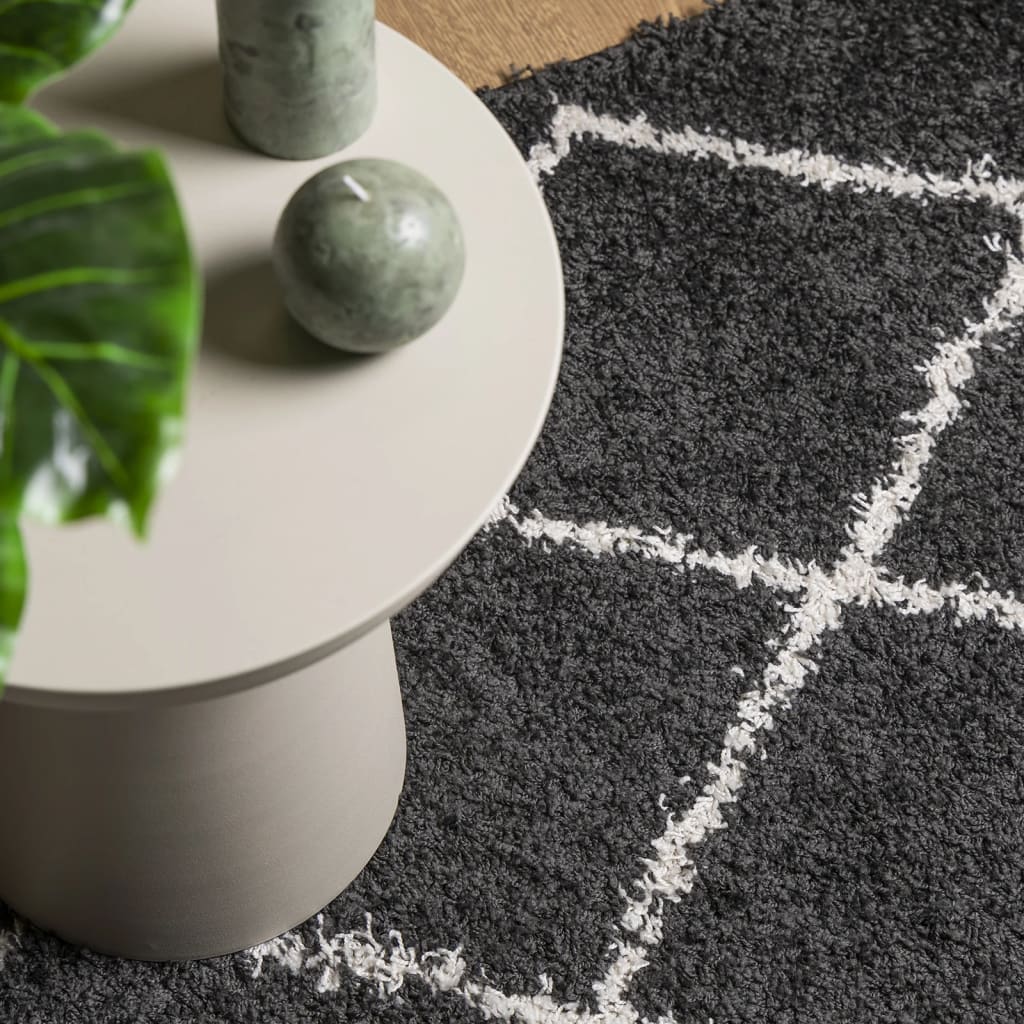 Alfombra De Pelo Largo Moderna Pamplona Negro Y Crema 80x250 Cm / Vetonek_3