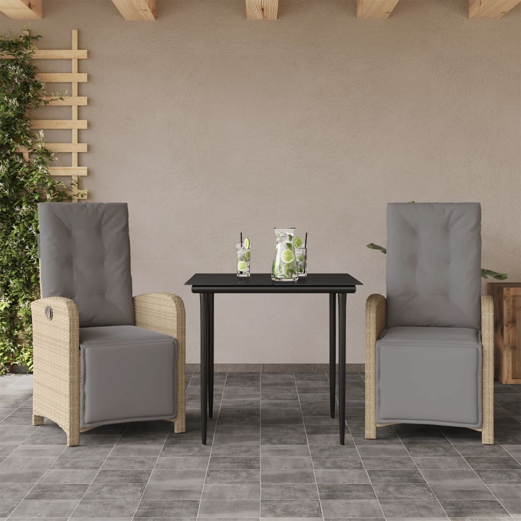 Sillas Y Mesita De Jardín 3 Piezas Ratán Sintético Cojín Beige / Vetonek_4
