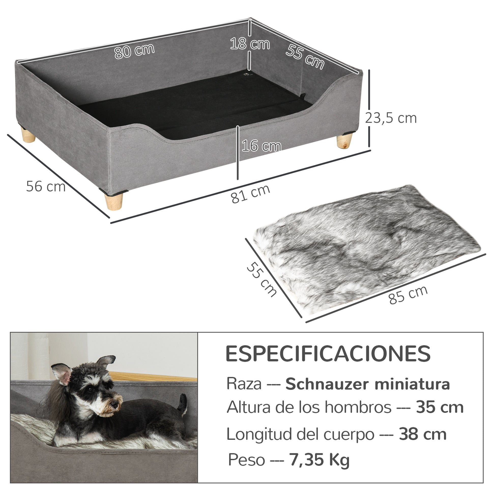 Pawhut Sofá Cama Para Mascotas Con Cojín Extraíble Patas De Madera 81x56x23,5 Cm_2