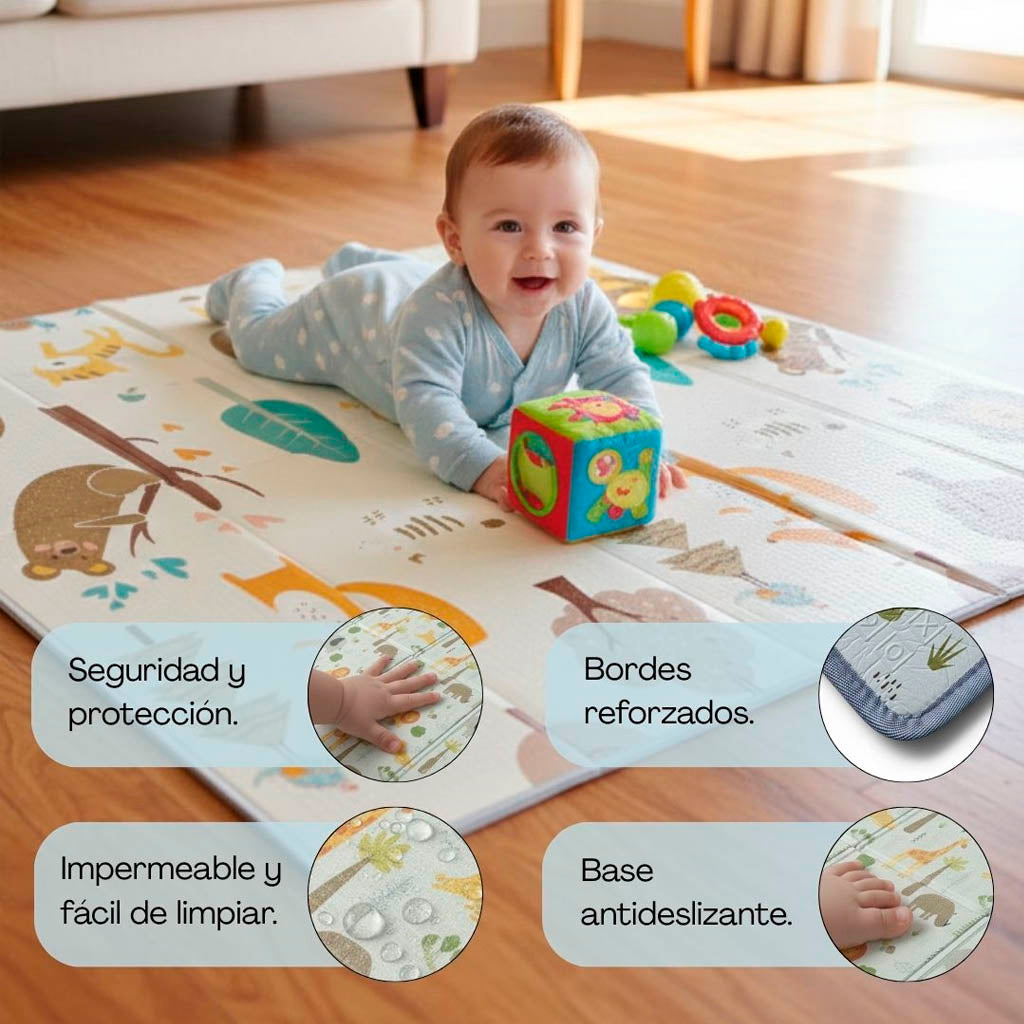 Bathby | Alfombra Plegable Para Bebé 200 × 180 Cm, Reversible Pandas/bosque_1