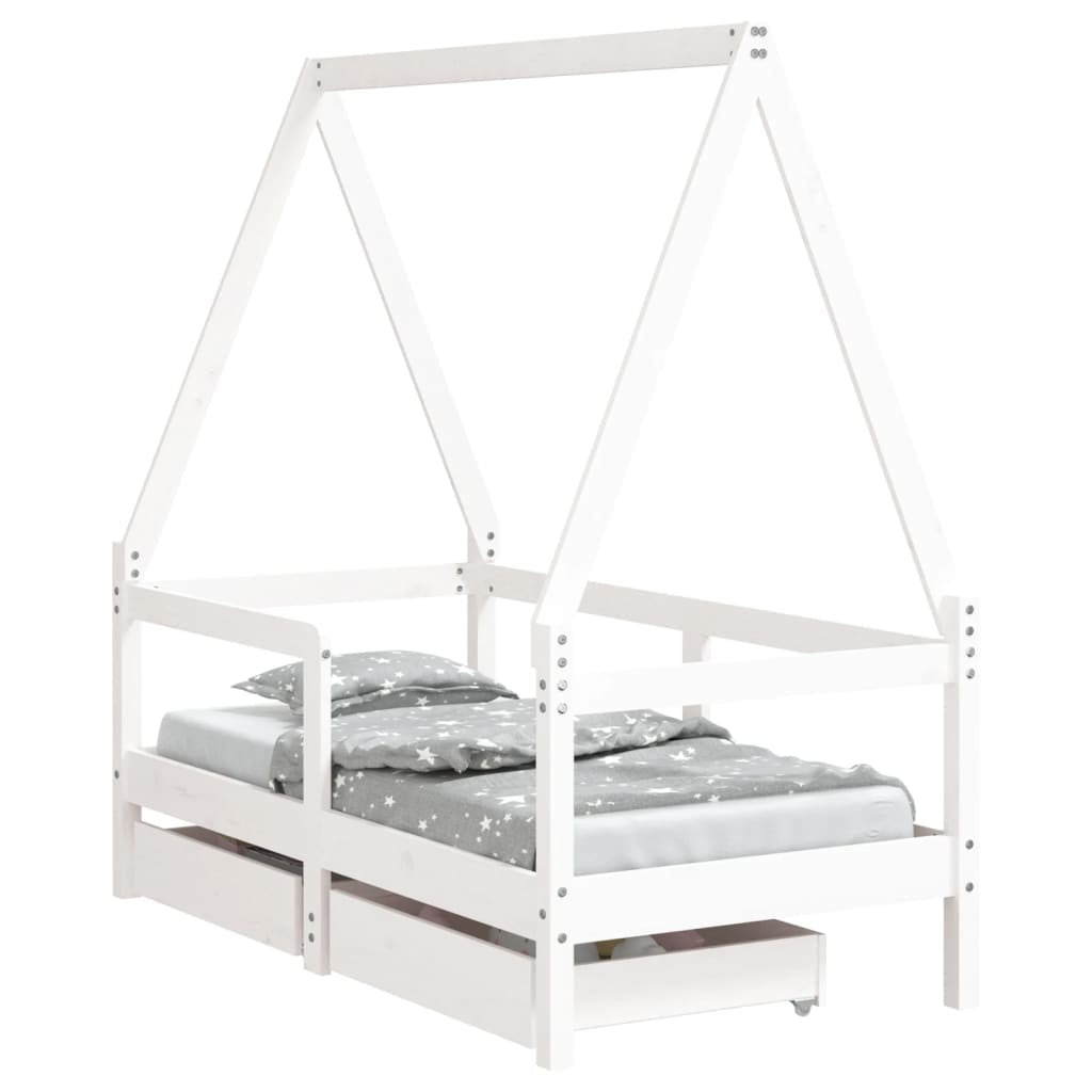 Vidaxl Estructura Cama Niños Con Cajones Madera Pino Blanco 70x140 Cm_0