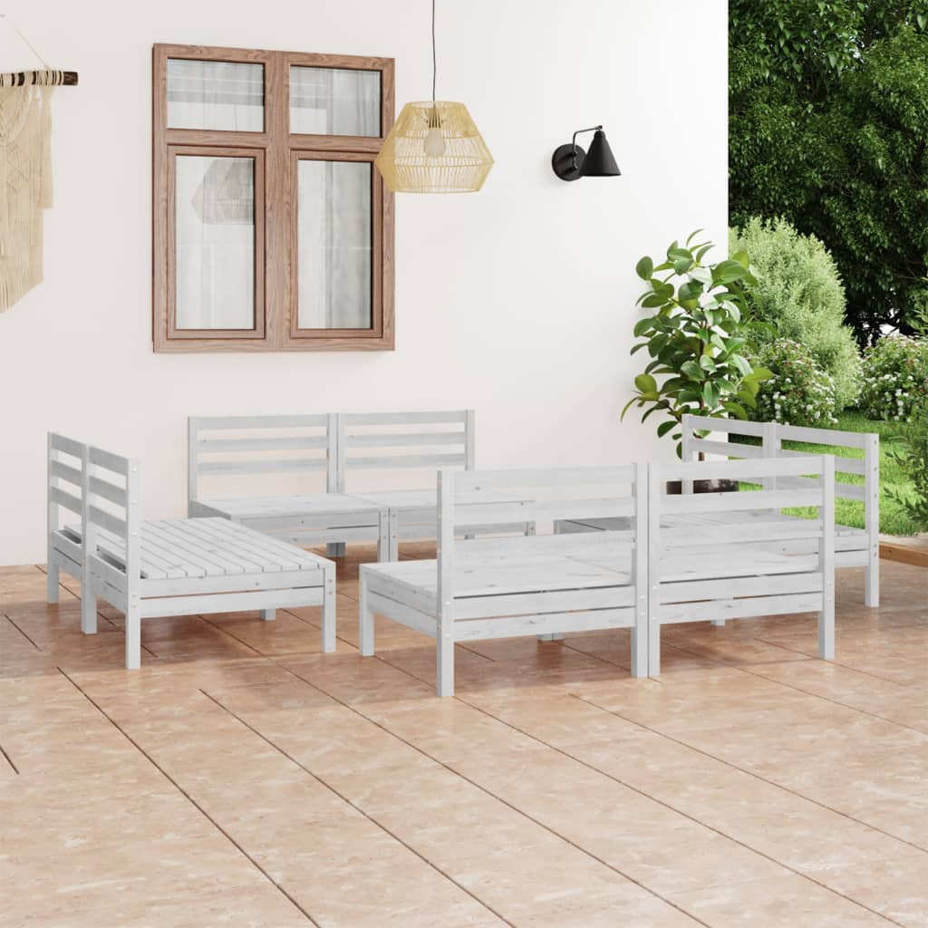 Juego De Muebles De Jardín 8 Pzas Madera Maciza De Pino Blanco / Vetonek_3
