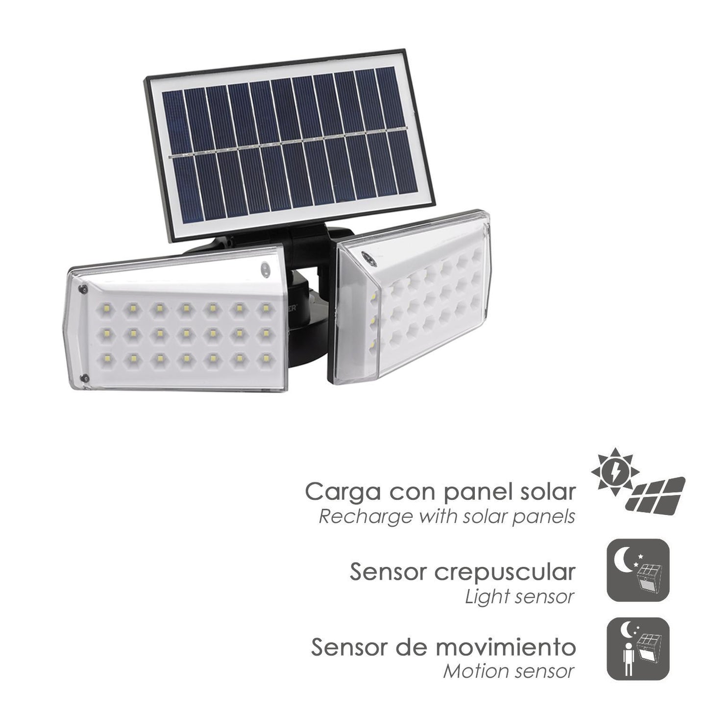 Aplique Solar Led Doble Con Sensor De Movimiento / Crepuscular 450 Lumenes. Protección Ip65_1