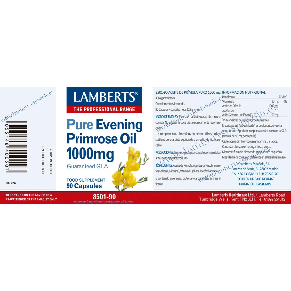 Óleo de Onagra Lamberts 90 cápsulas