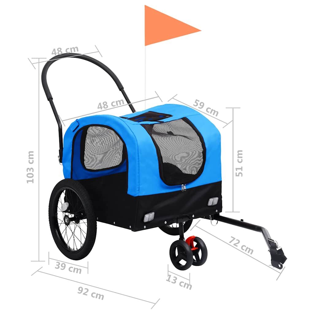Vidaxl Remolque De Bicicleta Para Mascotas Cochecito 2 En 1 Azul Negro_2