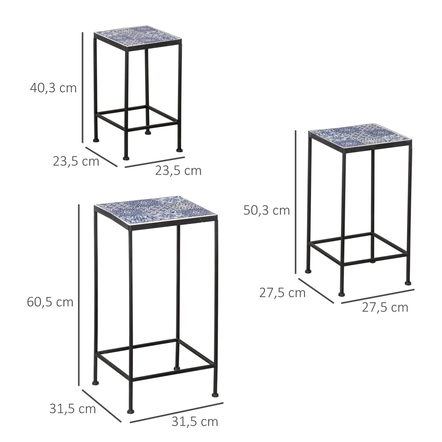 Outsunny Soportes Para Plantas Metal 3 Piezas Apilables Porta Macetas Decorativo_2
