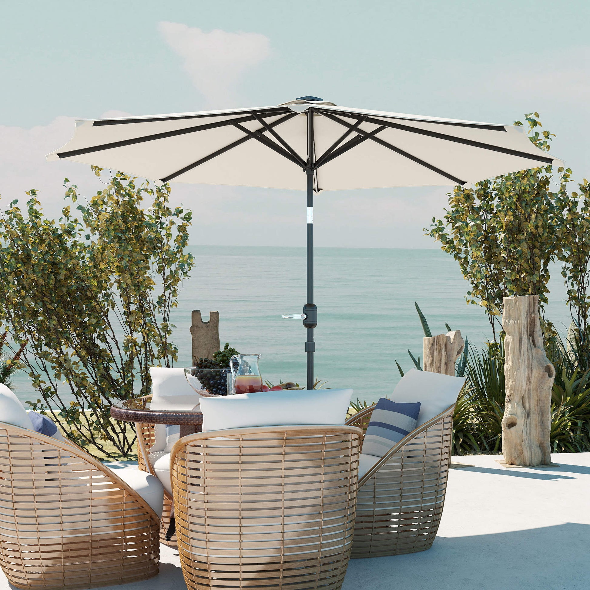 Outsunny Sombrilla Terraza Exterior Ø292x252 Cm Con Inclinación Ajustable Crema_3