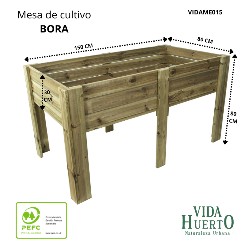 Mesa De Cultivo Bora Profunda 30cm Vidahuerto 150x80x80 Cm._3
