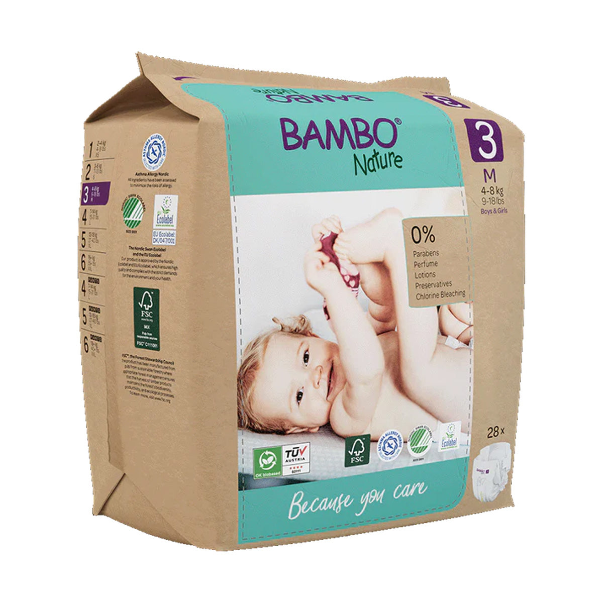 Pack de fraldas Bambo Nature tamanho 3, (4-8 kg), 3 x 28 unidades
