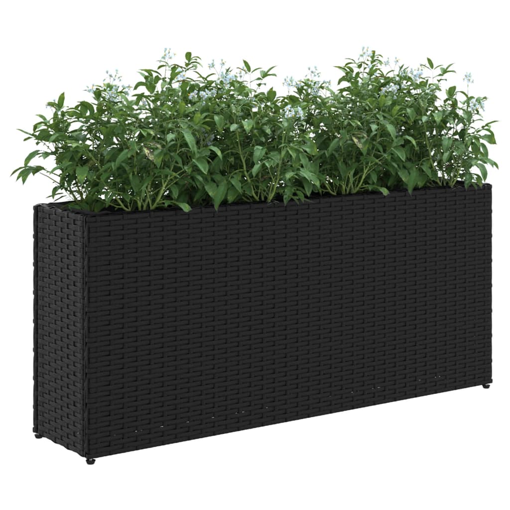 Jardinera Con 2 Maceteros De Ratán Sintético Negra 90x20x40 Cm_3