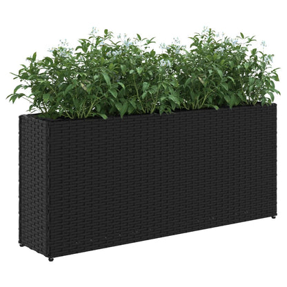 Jardinera Con 2 Maceteros De Ratán Sintético Negra 90x20x40 Cm_3