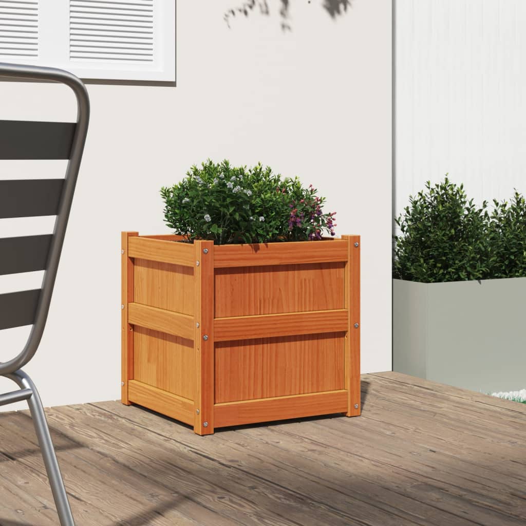 Jardinera Exterior Madera Maciza Pino Marrón Cera 50x50x50 Cm_2