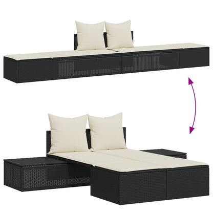 Tumbona Doble Con Cojines Ratán Sintético Negro / Vetonek_0