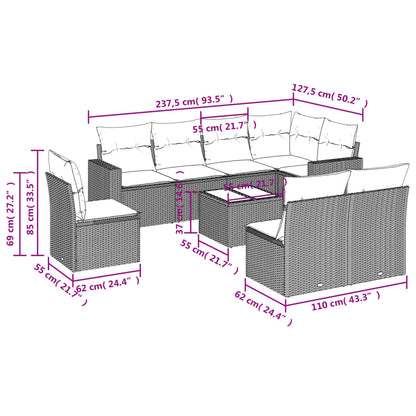 Set De Sofás De Jardín 9 Pzas Con Cojines Ratán Sintético Beige / Vetonek_0