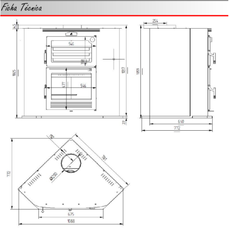 BRICOSOL Horno de leña rincón con bandeja de 50 cm FM MODELO HL-100 RF Interior Fundición_3