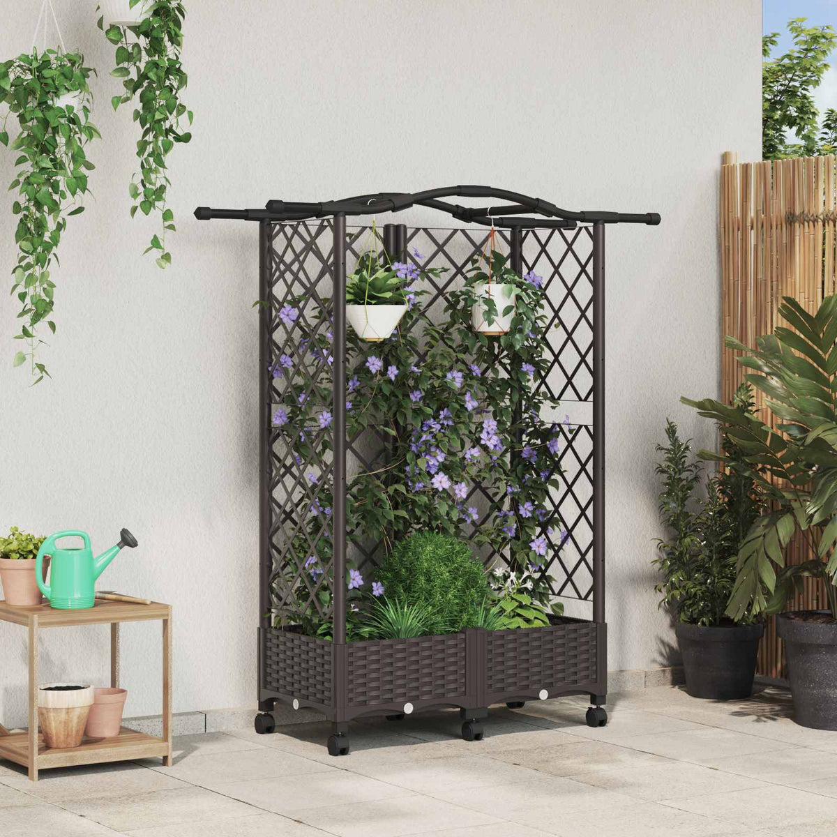 Cama Elevada Con Trellis Y Techo Marrón 124 X 40 X 129 Cm Pp_1