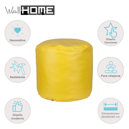 Well Home Puff Redondo Ø65x50cm Color Amarillo - Asiento Acolchado Y Cómodo_1