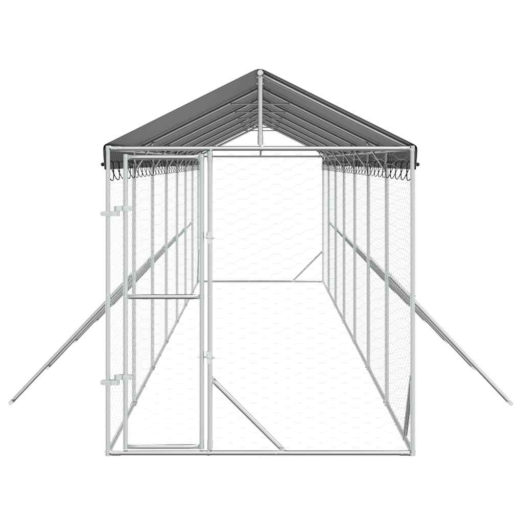 Perrera De Exterior Con Toldo Acero Galvanizado Plata 2x14x2,5m_3